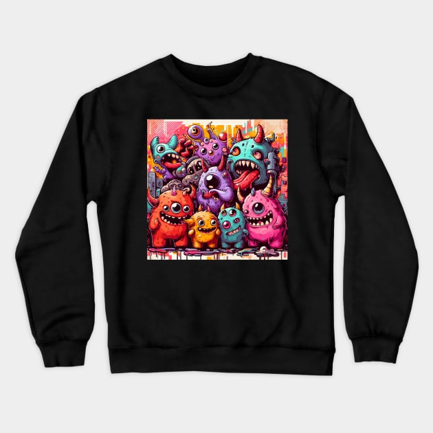 Street art cute monsters pattern Crewneck Sweatshirt by TomFrontierArt